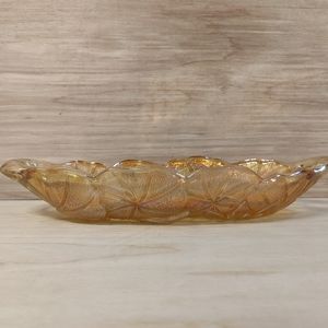 Indiana Glass Sunflower Iridescent Amber Marigold Carnival Pickle/Celery Dish